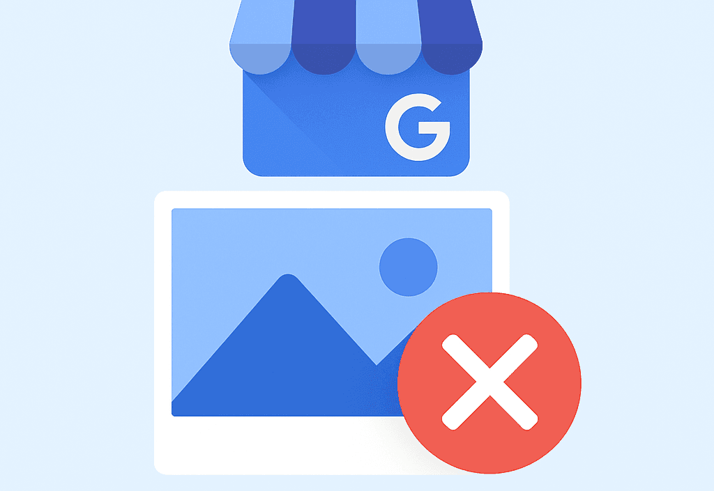 illustration d'une image avec une croix rouge et le logo google my business